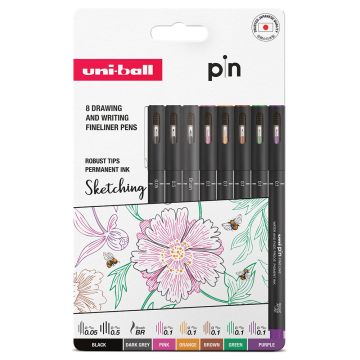 uni-ball PIN Coloured Sketching Assorted Pack of 8