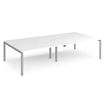 Double Back to Back Desks 3200x1600mm - White/Silver Frame