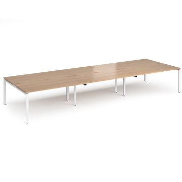 Adapt Triple Back to Back Desks - Beech/White Frame