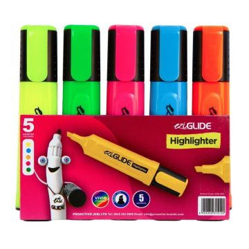 EziGlide Highlighter Markers - Assorted - Pack of 5