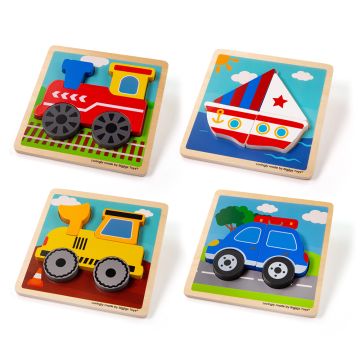Bijigs Toys Chunky Lift Out Puzzles - Train-Car-Digger-Boat