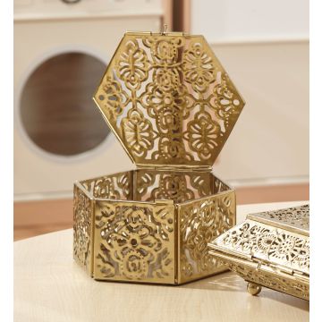 Gold Trinket Box - Hexagonal