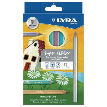 Lyra Super Ferby Metallic Triangular Colouring Pencils - Pack of 12