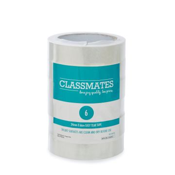 Classmates Easy Tear Tape Clear 24mm x 66m - Pack of 6