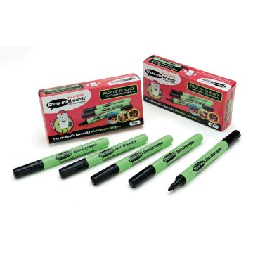 Show-me Medium Point Drywipe Pens Black - Pack of 10