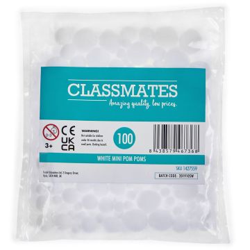 Mini Pom Poms - White - Pack of 100