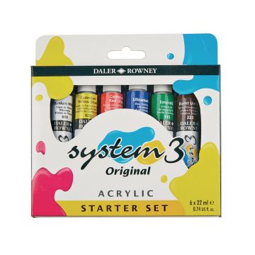 Daler-Rowney System3 Acrylic Paint Set - 22ml - Assorted - Pack of 6