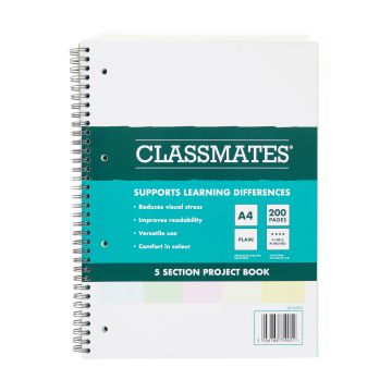 Classmates 5 Section Project Book A4 8mm with Margin 4 Hole Punched
