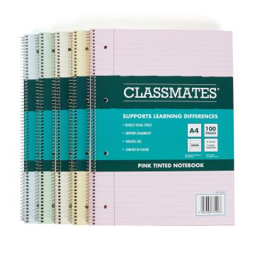 Classmates Tinted Notebook A4 8mm with Margin 4 Hole Punched-Pk 5-Assorted
