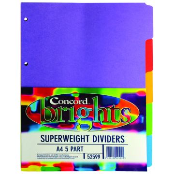Bright Super Weight Subject Dividers - 5 Part