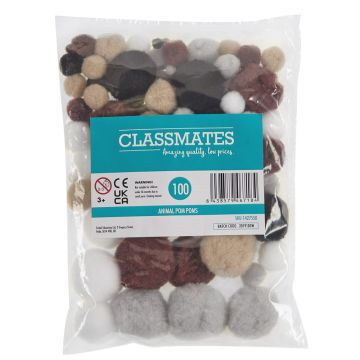 Animal Colour Pom Poms - Pack of 100