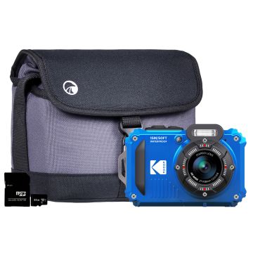 Blue Kodak PIXPRO WPZ2 with Bag and 32GB MicroSD Card