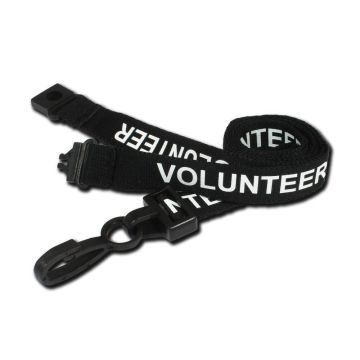 Pre Printed Breakaway Lanyard 15mm - Volunteer - Black - Pack of 10