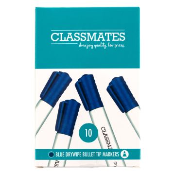 Classmates Whiteboard Marker - Blue - Bullet Tip - Pk of 10