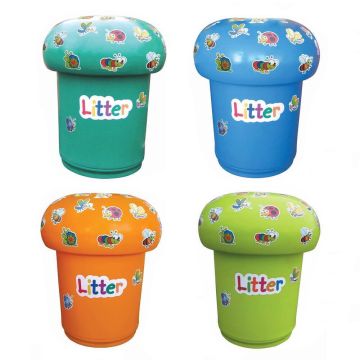 Mushroom Bin with Litter Letters & Bugs - Pack of 4