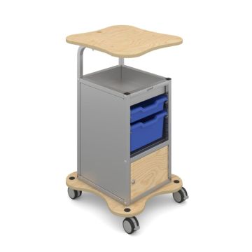 Lockable Silver Trolley with 1 Shallow & 1 Deep Tray - Blue