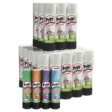 Pritt Glue Stick - 43g - Pack of 34 + 4x11g Fun Colours FREE