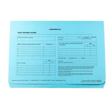 School Pupil Record Folders - Blue - Pack of 50