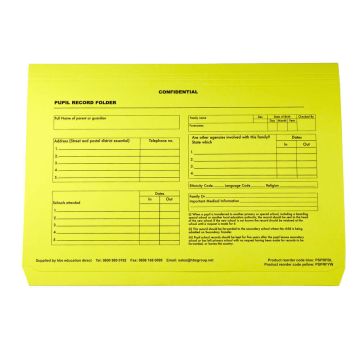 School Pupil Record Folders - Yellow - Pack of 50