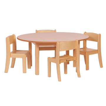 Circular Table with 4 Beech Stacking Chairs - Table H460mm