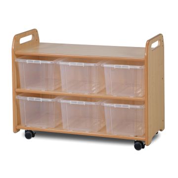 Mobile Shelf Unit with Display, Mirror Back and 6 Clear Tubs