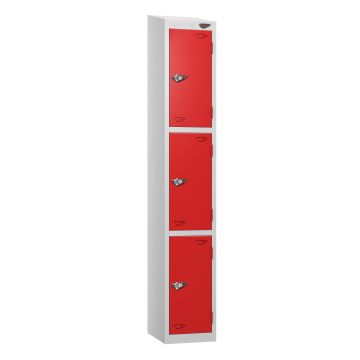 Lockers- Full Height Sloping Top- Depth 30cm- Red- 3 Door