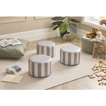 Striped Round Pouffes - Pack of 3 - Grey