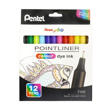 Pentel Pointliner Fineliner - Assorted - Pack of 12