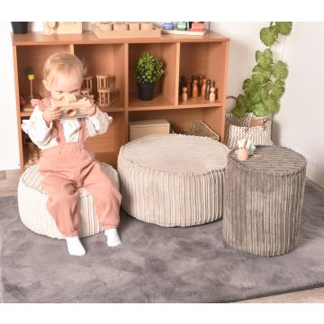 Set of 3 Jumbo Cord Pouffes - Natural