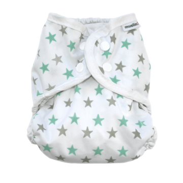 Washable Nappy Wrap - Mint Star - Size 2