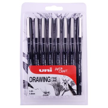 Uni-Ball Pin Drawing Pens Ass Pk 8