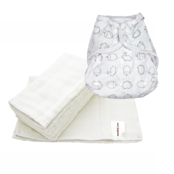 Size 2 Cover - Woodland with 6pk White Muslin Prefolds Size 2