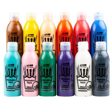Washable Paint Assorted Std Colour 300ml Bottles - Pack of 12