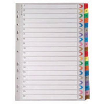 Multi-Colour Tabbed Index Dividers - 1-20