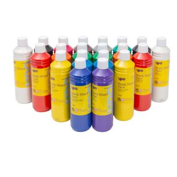 YPO Ready Mixed Paint - Assorted Colours - 500ml Bottles – Pack of 20