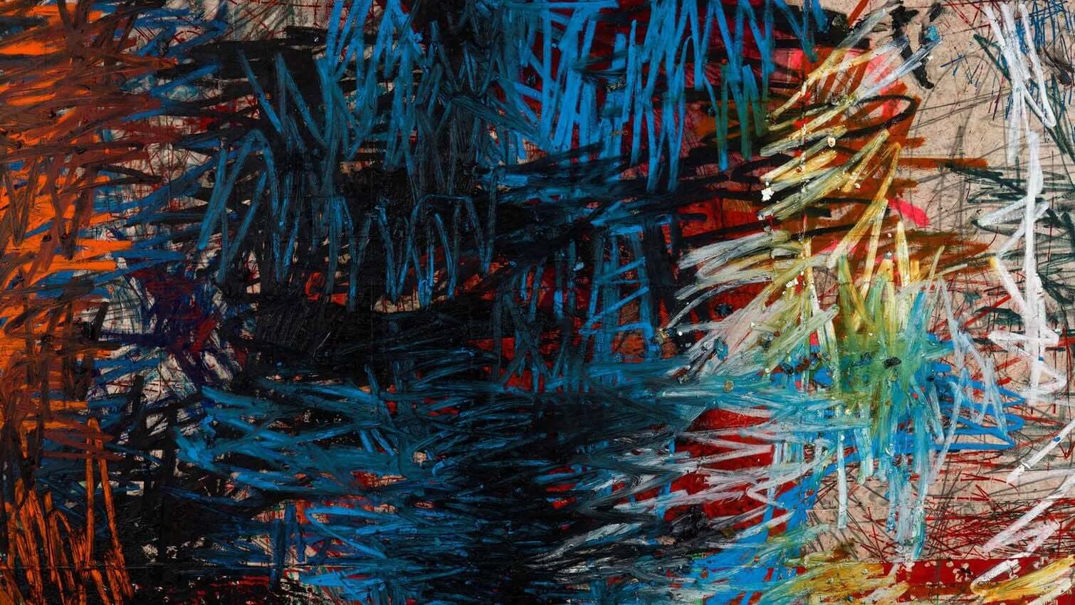 Oscar Murillo mixed-media artwork featuring painted marks and layered fabric surfaces
